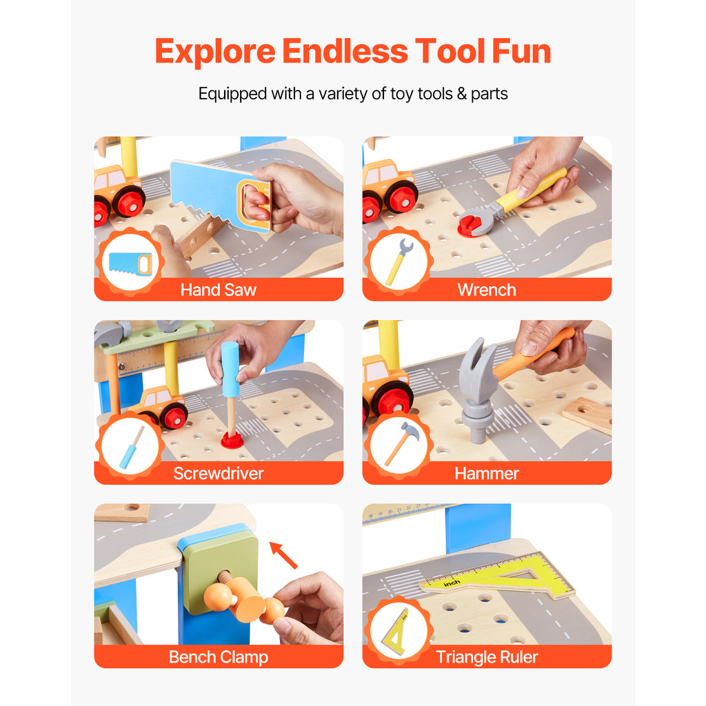 Wooden Tool Bench for Kids 3 Years+ Toy Workbench Pretend Play Toy Kits | Premium Home Decor - Grand Goldman