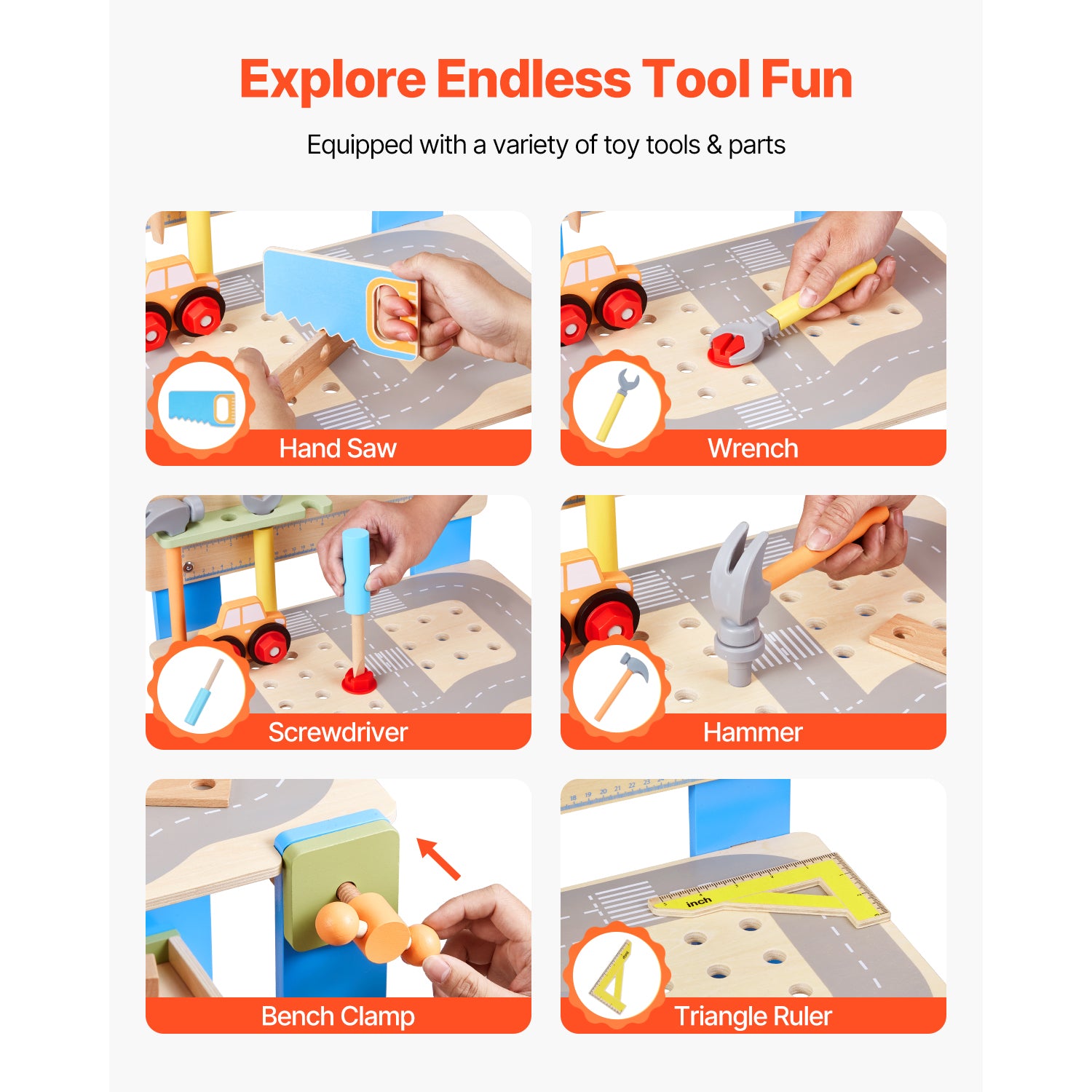 Wooden Tool Bench for Kids 3 Years+ Toy Workbench Pretend Play Toy Kits | Premium Home Decor - Grand Goldman