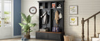 Farmhouse 4-in-1 Hall Tree with Wood Grain Bench, Mudroom Versatile Coat Rack with 2 Large Drawer, Entrance Organizer for Hallway, Living Room, Black, 55.9'W (OLD SKU: N721P313099B) - Grand Goldman Shop
