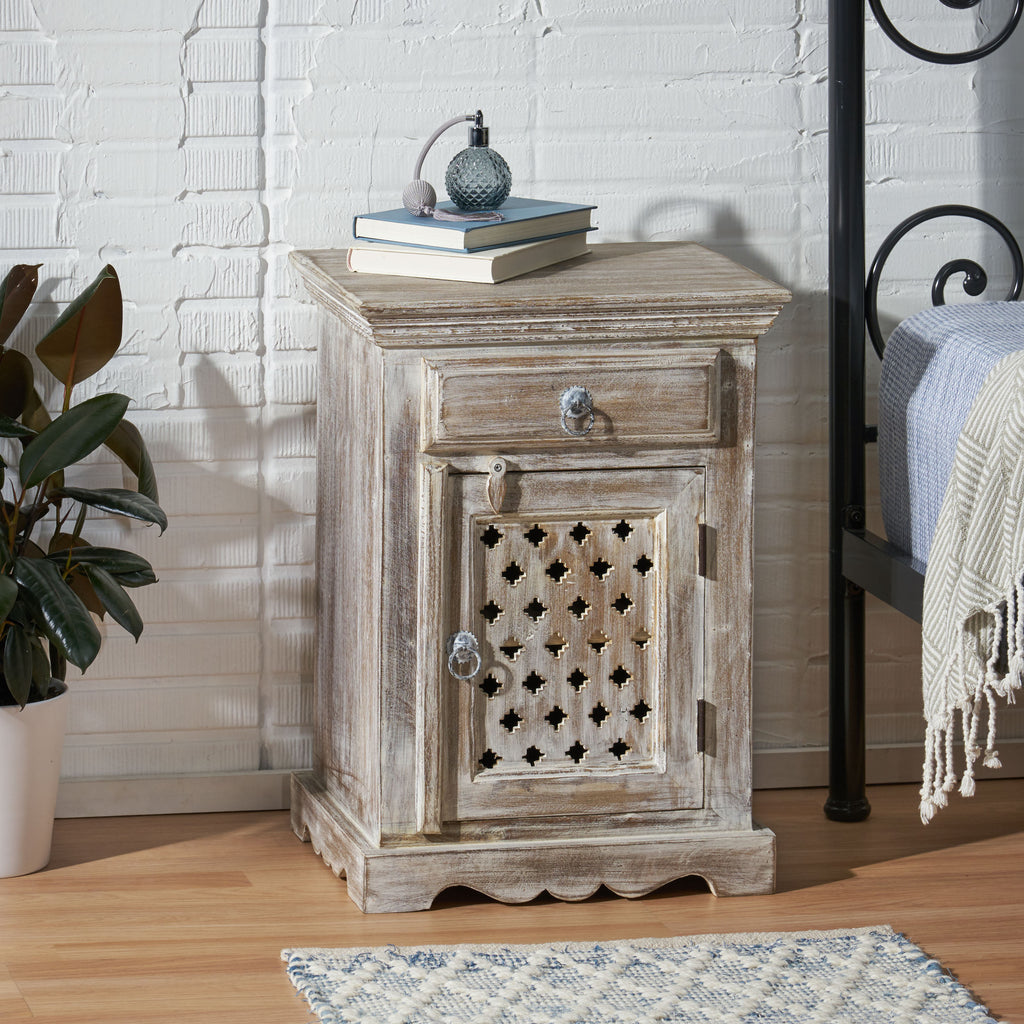 WOODEN NIGHTSTAND WITH 1 DRAWER 1 DOOR - Grand Goldman Shop