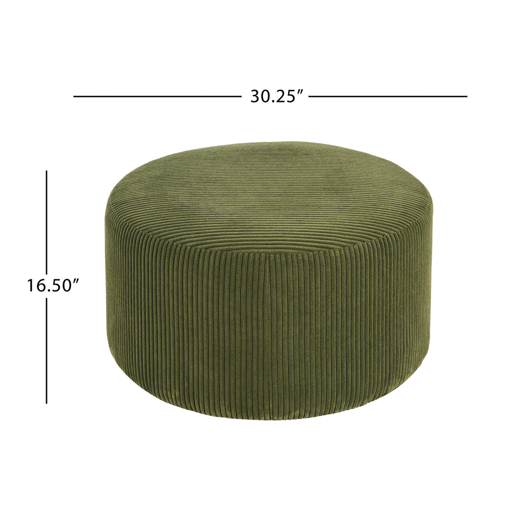 Upholstered Round Ottoman,Olive Green,Corduroy - Grand Goldman Shop