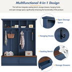 Farmhouse 4-in-1 Hall Tree with Wood Grain Bench, Mudroom Versatile Coat Rack with 2 Large Drawer, Entrance Organizer for Hallway, Living Room, Blue, 55.9'W (OLD SKU: N721P313099C) - Grand Goldman Shop