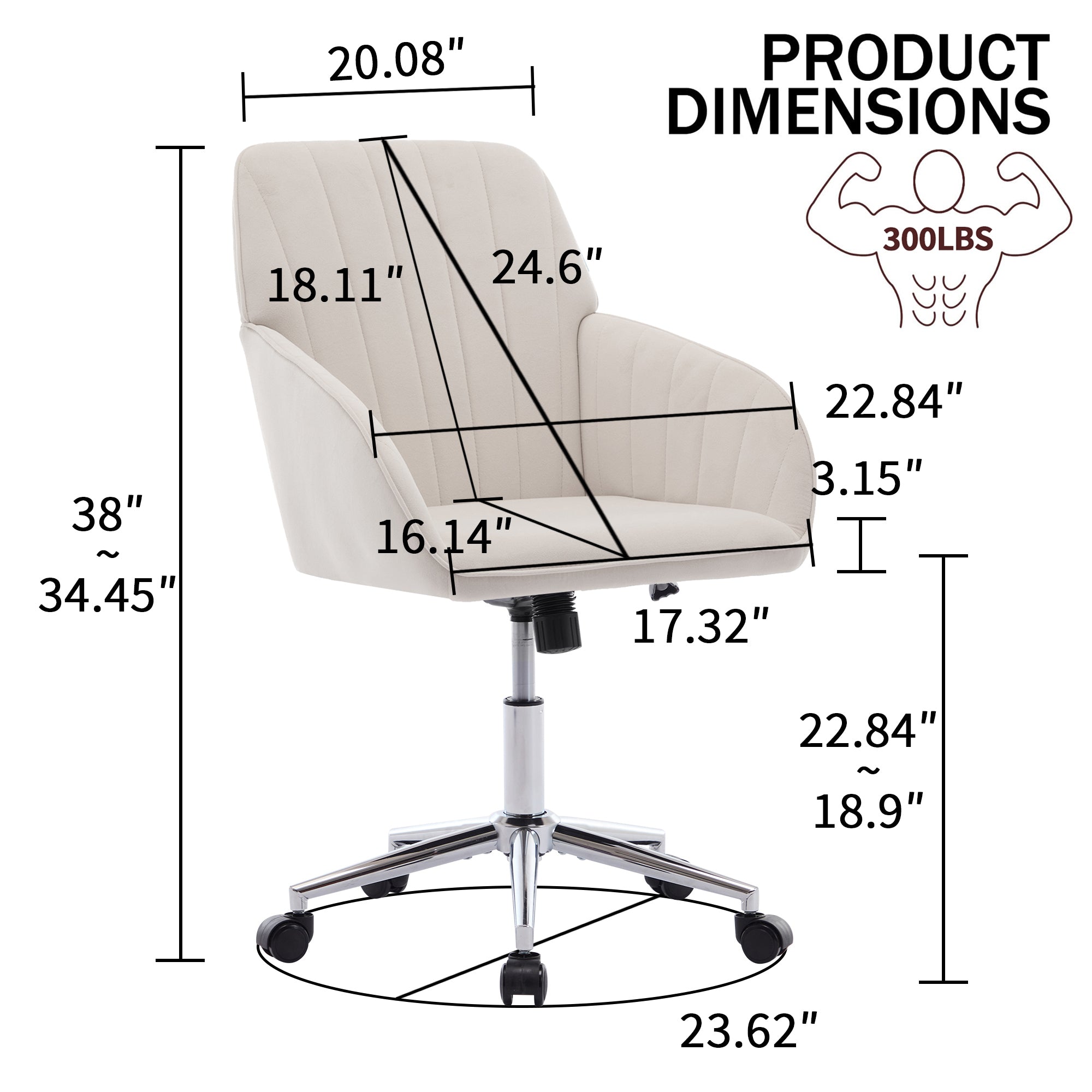 TY Adjustable Office Chair, Ergonomic Swivel Chair, Velvet Backrest Seat, Comfortable for Long Sitting, Beige | Premium Home 