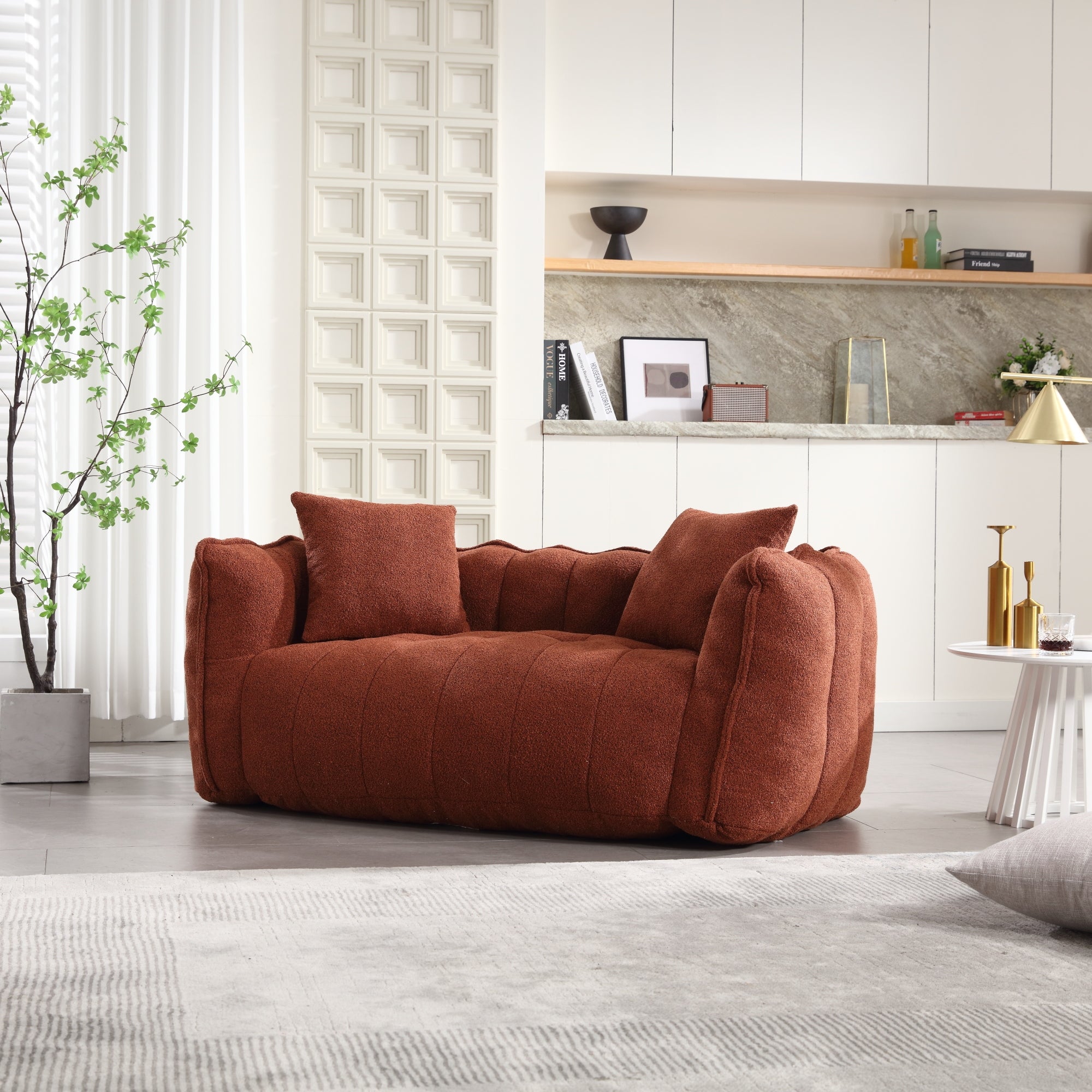 Cozy Beanbag Chair with High Resilience Foam Core for Two - Red Chenille, 66x35x25 inches - Grand Goldman Shop