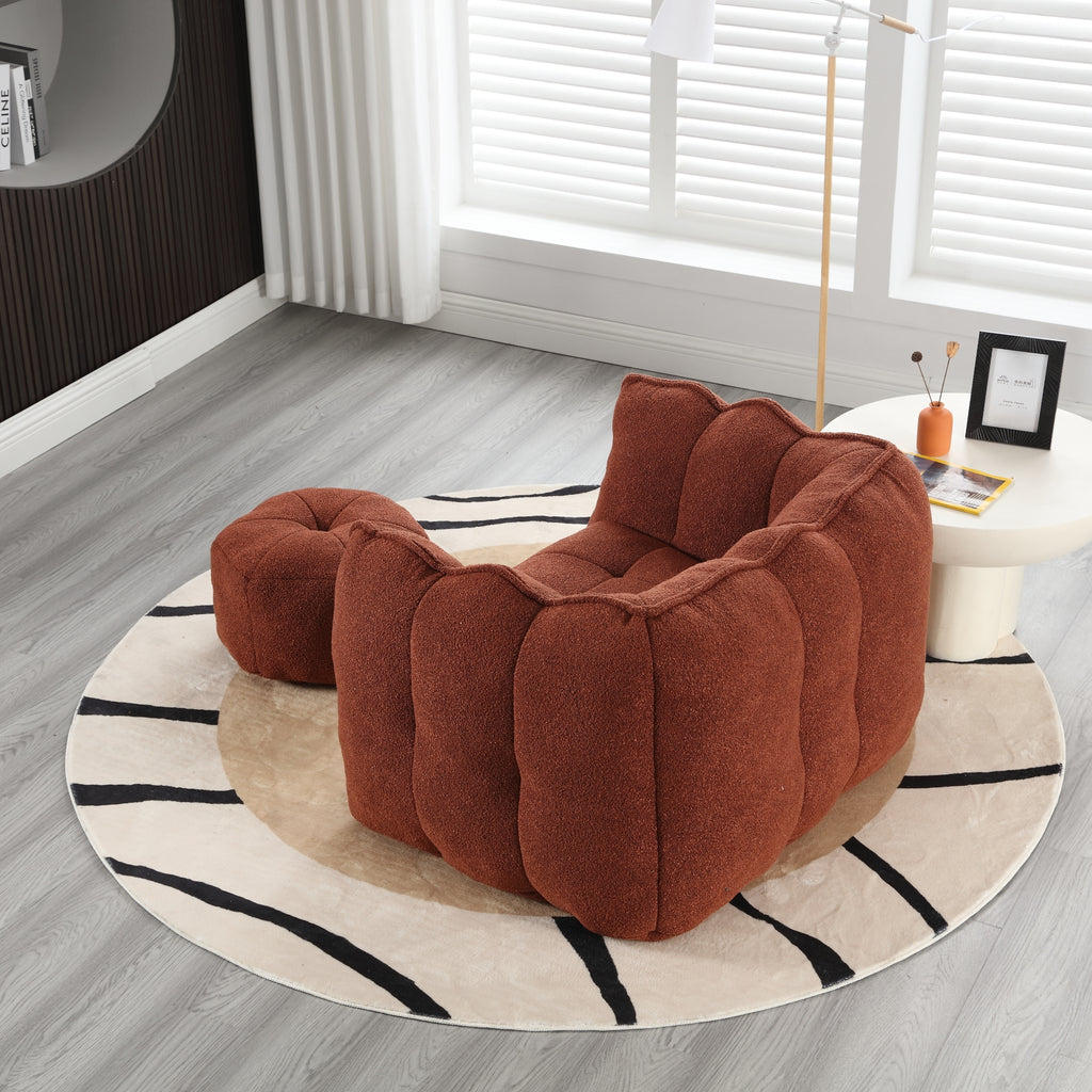 Soft Chenille Bean Bag Chair with High Resilient Foam for Living Room and Bedroom, Comfortable Square Lazy Sofa with Footstool for Adults - Grand Goldman Shop