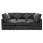 Stylish Modular U-Shaped Sectional Sofa with USB Ports, Black Chenille, 86.6' - Grand Goldman Shop