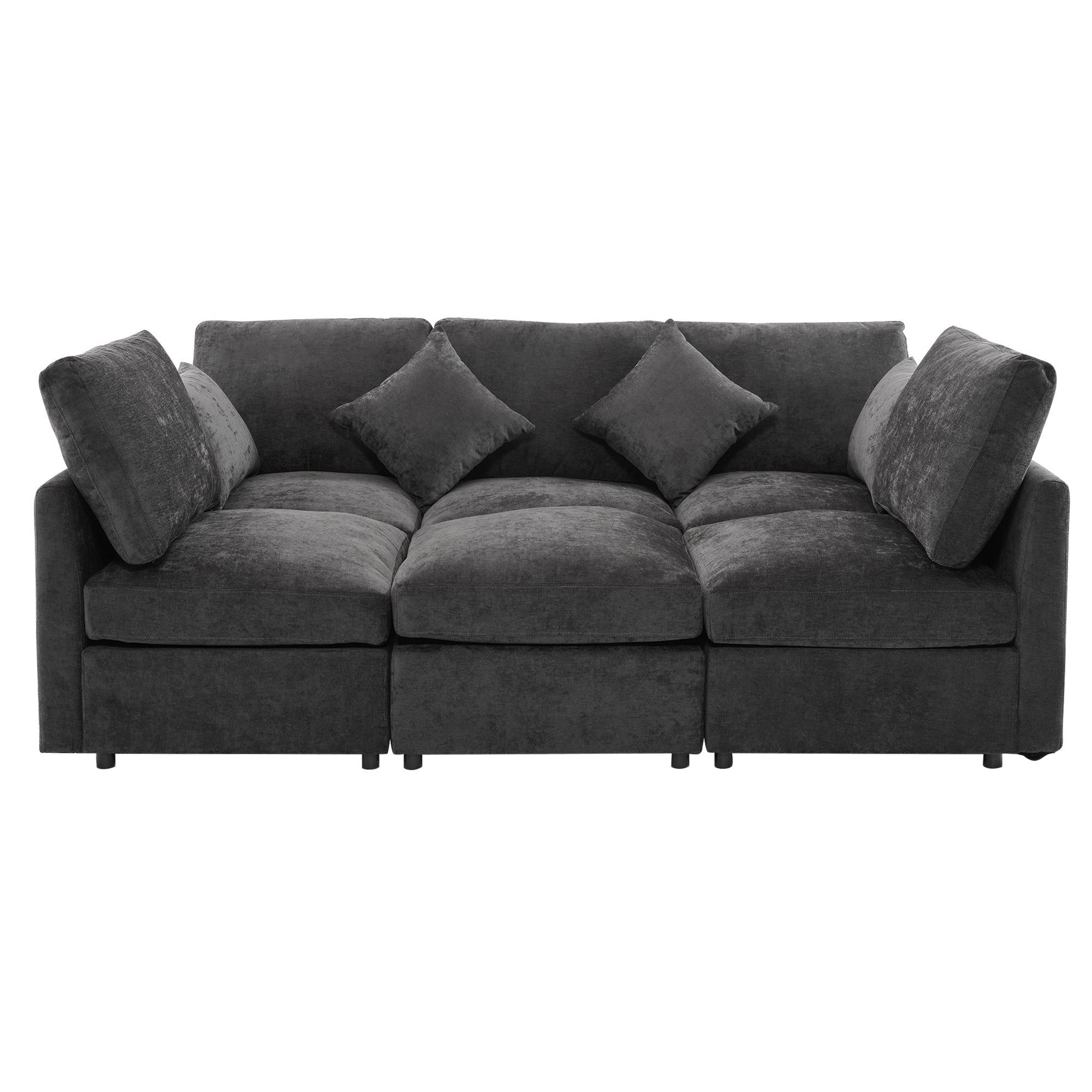 Stylish Modular U-Shaped Sectional Sofa with USB Ports, Black Chenille, 86.6' - Grand Goldman Shop