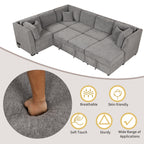U-shaped Sectional Sofa Pull out Sofa Bed with USB Ports, Power Sockets, Storage Chaise, Light Gray Chenille, 108.6' - Grand Goldman Shop