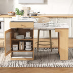 K&K 59.5'Kitchen Island with Extendable Dining Table, Kitchen Storage Table with Double-sided Storage, Kitchen Island with 2 Drawers, Power Outlet, Side Open Shelves, for Kitchen, Dining Room, Natural - Grand Goldman Shop
