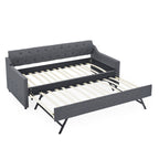 Twin Size Upholstered Daybed with Trundle and USB Charging, Dark Gray Linen - Grand Goldman Shop