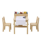 Kids Art Table and 2 Chairs, 2-in-1 Toddler Craft and Play Activity Table, Wood Toddler Table and Chair Set with A Cabinet fo