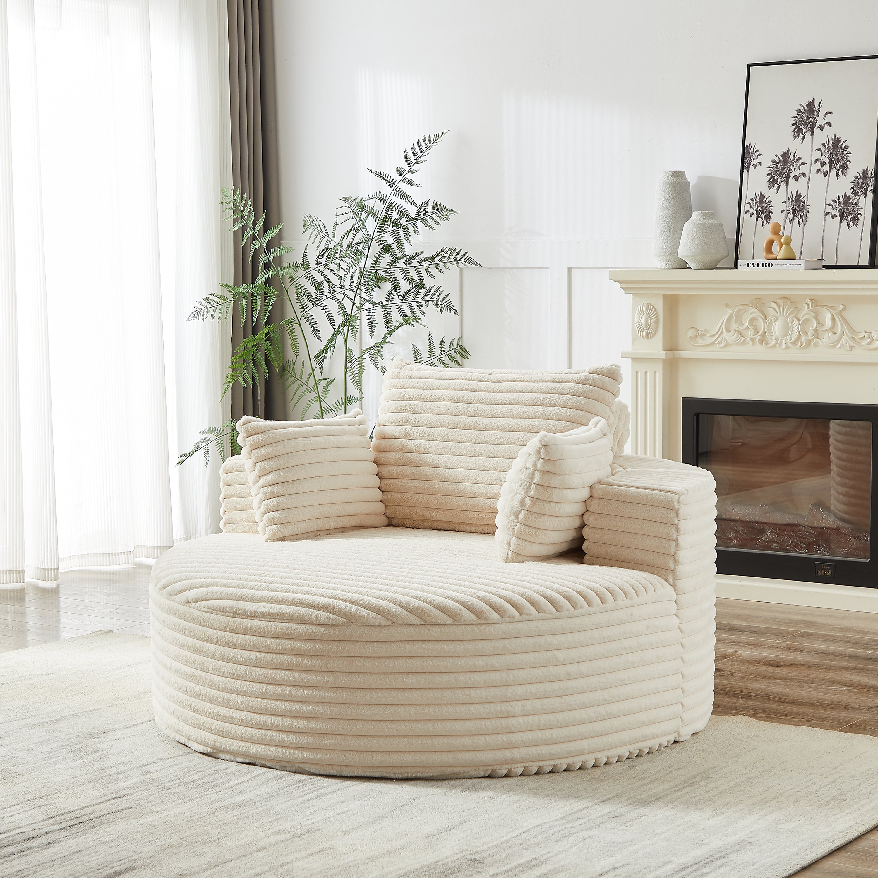 55'L Corduroy Sponge single sofa,No Assembly Required,Fluffy Modern Sleeper Chair for Living room, Bedroom, Lounge and Projection Room(Not a swivel chair.) - Grand Goldman Shop