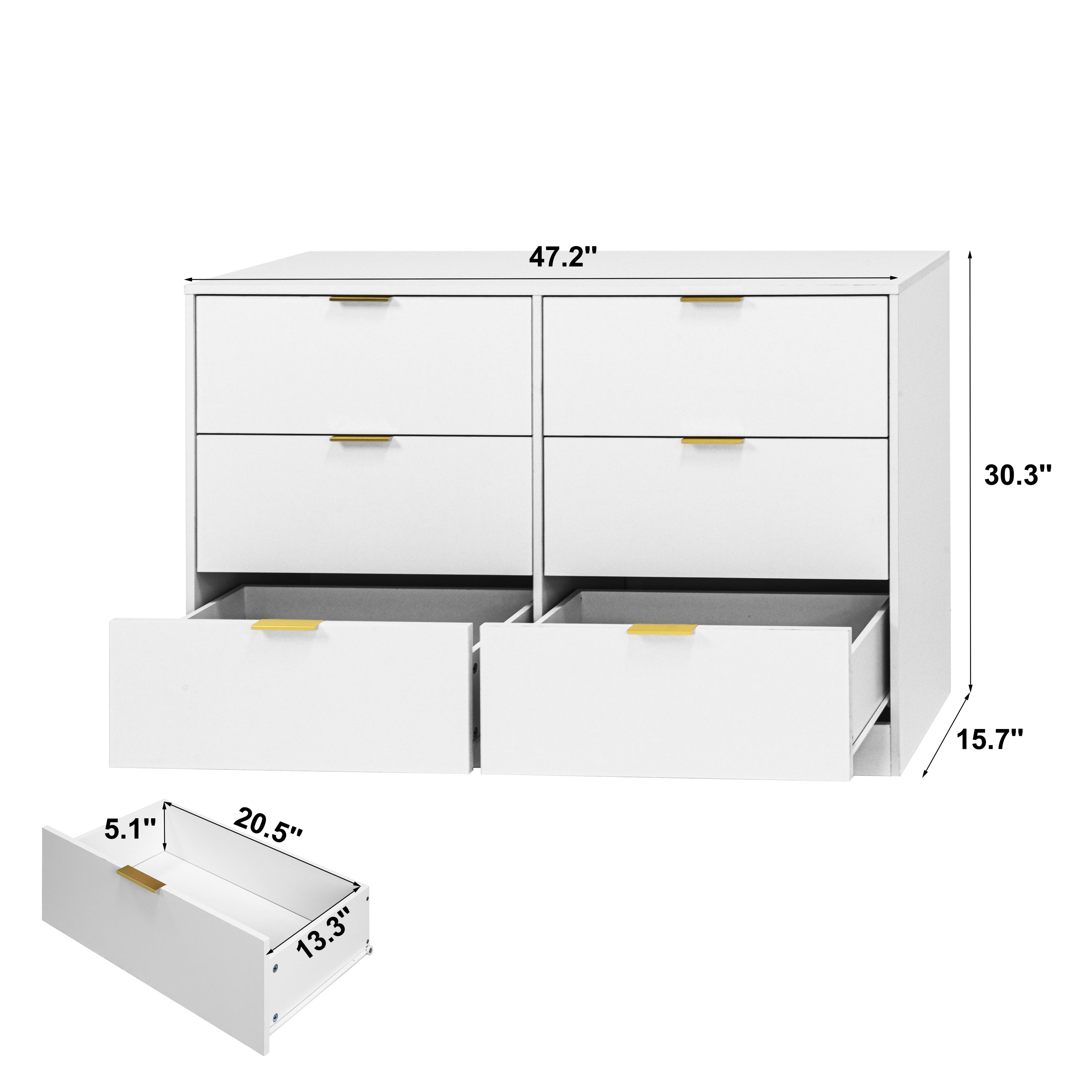 Simply Modern 6-Drawer Dresser, Chest of Drawers for Bedroom, Living Room, Hallway, and Entryway - Large Storage Cabinet White - Grand Goldman Shop