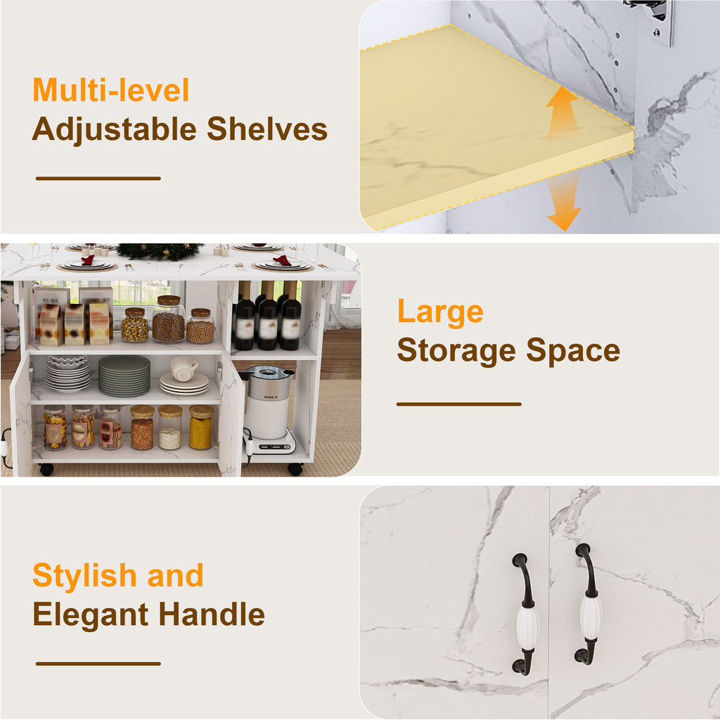 Multi-Functional Folding Table with Storage Shelves and Wheels, 47 Inch White MDF Compact Desk for Kitchen, Dorm, or Office - Grand Goldman Shop