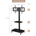Height and Angle Adjustable Mobile TV Stand with Tempered Glass Shelves and Lockable Wheels, Black Metal Frame, Fits 32-65 Inch TVs - Grand Goldman Shop