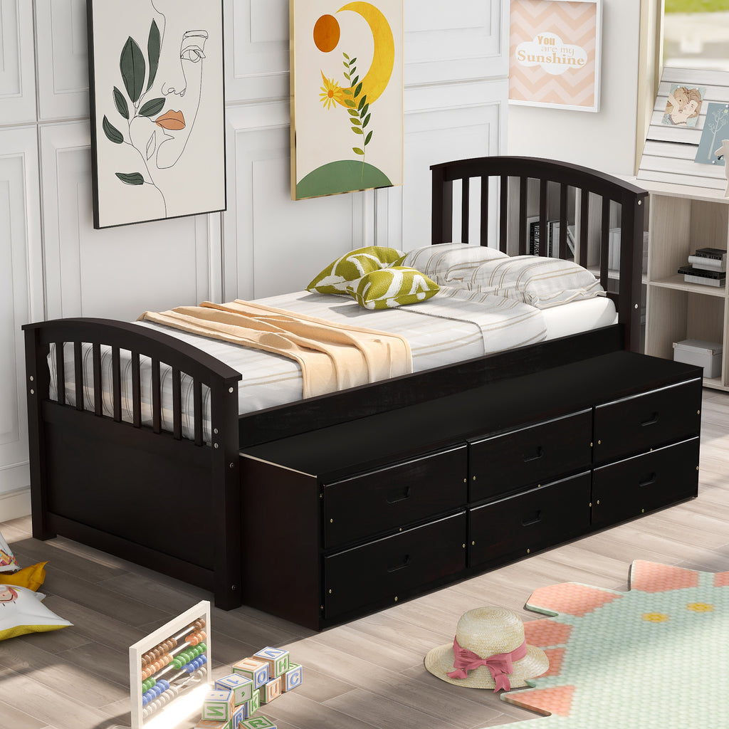 Orisfur. Twin Size Platform Storage Bed Solid Wood Bed with 6 Drawers - Grand Goldman Shop