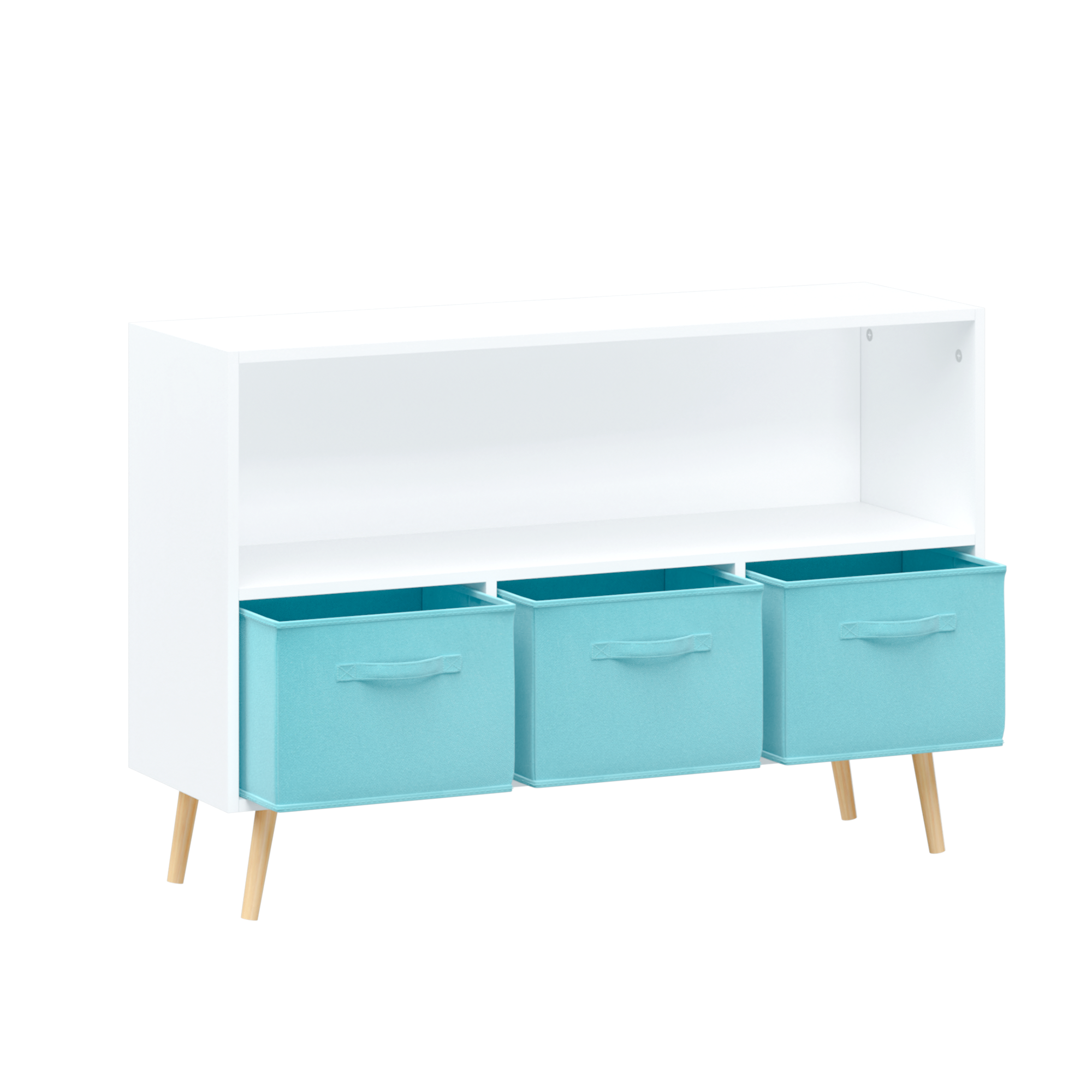 Kids bookcase with Collapsible Fabric Drawers, Children's Book Display, Toy Storage Cabinet Organizer, White/Blue - Grand Gol
