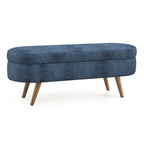 Modern Ottoman Oval Storage Bench with Rubber Wood Legs, Dark Blue Fabric, 43.5'x16'x16' - Grand Goldman Shop