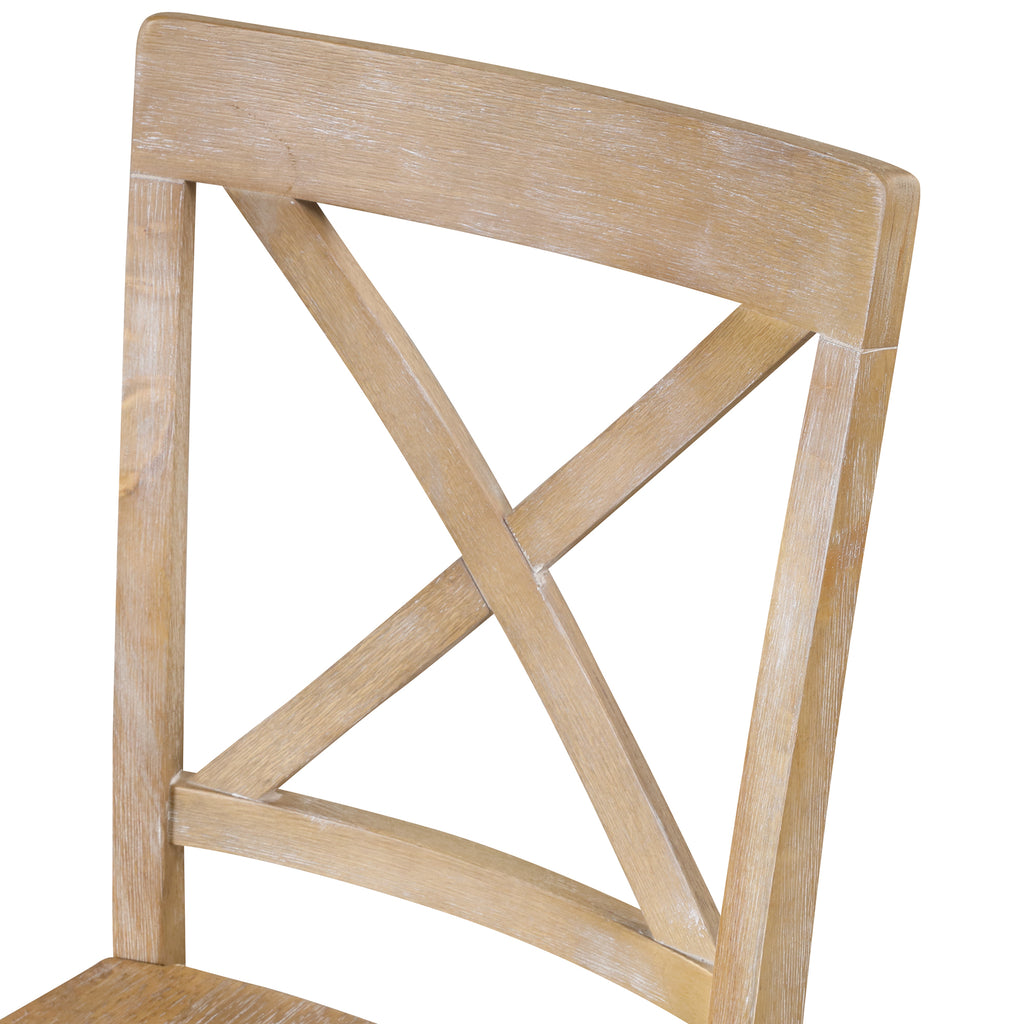 Modern Natural Wood Wash Dining Table Set for 4 with Round Table and Chairs, Solid Wood and MDF - Grand Goldman Shop