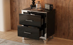 Elegant High Gloss Nightstand with Metal Handle,Mirrored Bedside Table with 2 Drawers for Bedroom,Living Room,Black - Grand Goldman Shop