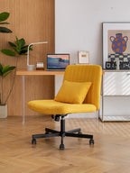 Yellow Linen Criss Cross Armless Office Chair with Wheels - Modern Comfort for Home Office, Meditation & Makeup Spaces | Prem