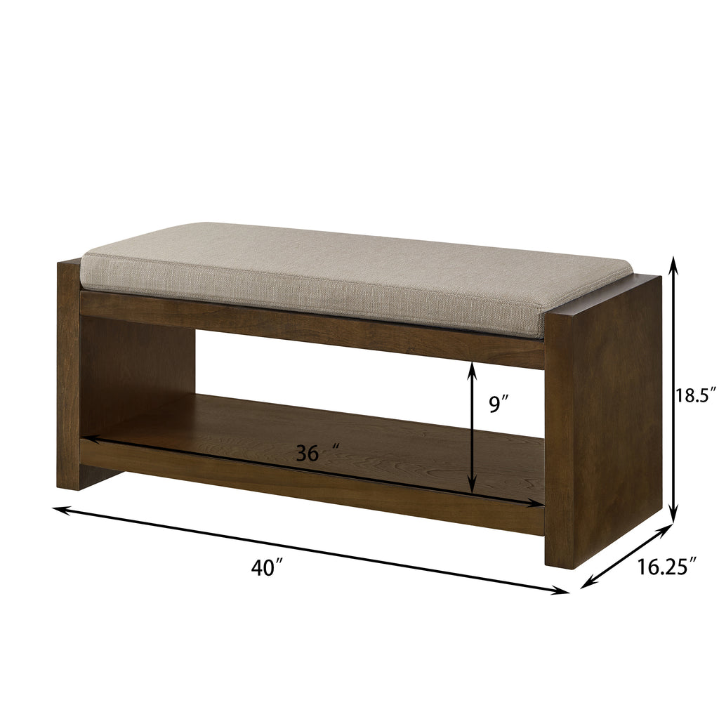 40' Accent Bench with Lower Shelf Shoe Rack, Padded Seating Bench for Living Room, Modern Compact Bed End Bench with Storage for Bedroom Seating, Removable Cushion,  40'W- Linen - Grand Goldman Shop
