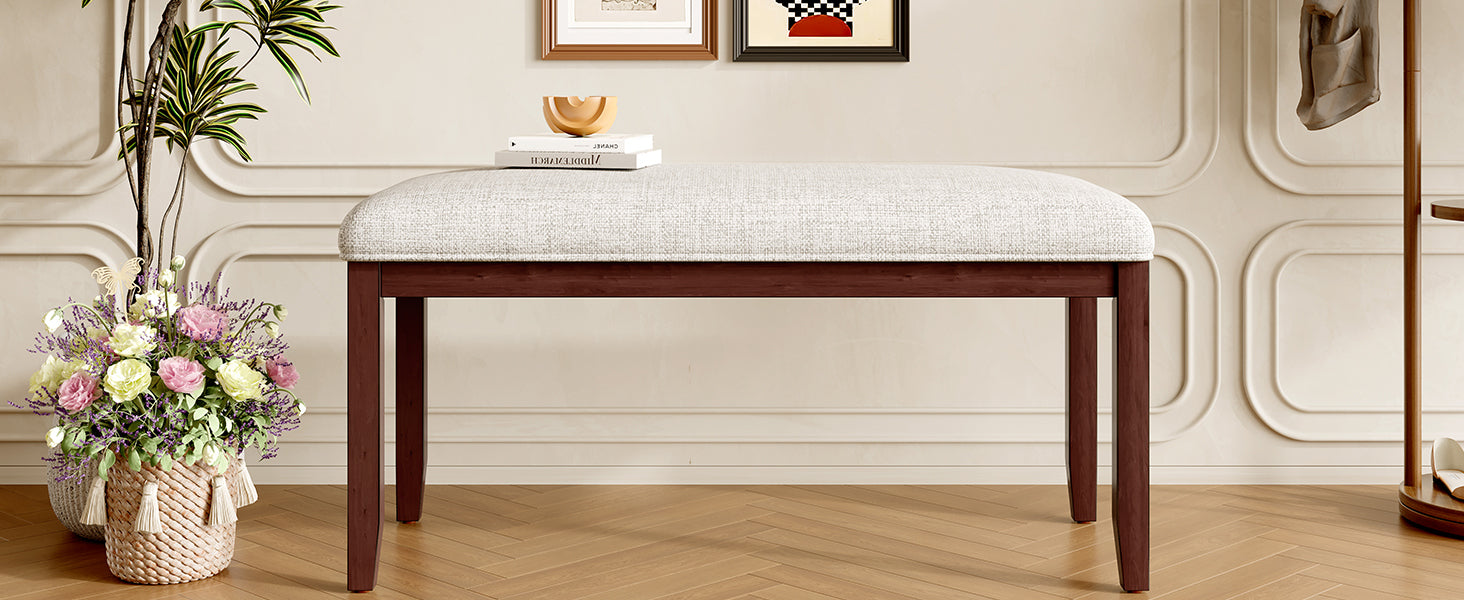 Upholstered Bench for Bedroom End of Bed,38-inch Entryway Bench for Living Room,Dining Bench with Padded Seat and Solid Wood Leg for Kitchen Bedroom,Indoor and Hallway (Bench, Beige+Cherry) - Grand Goldman Shop