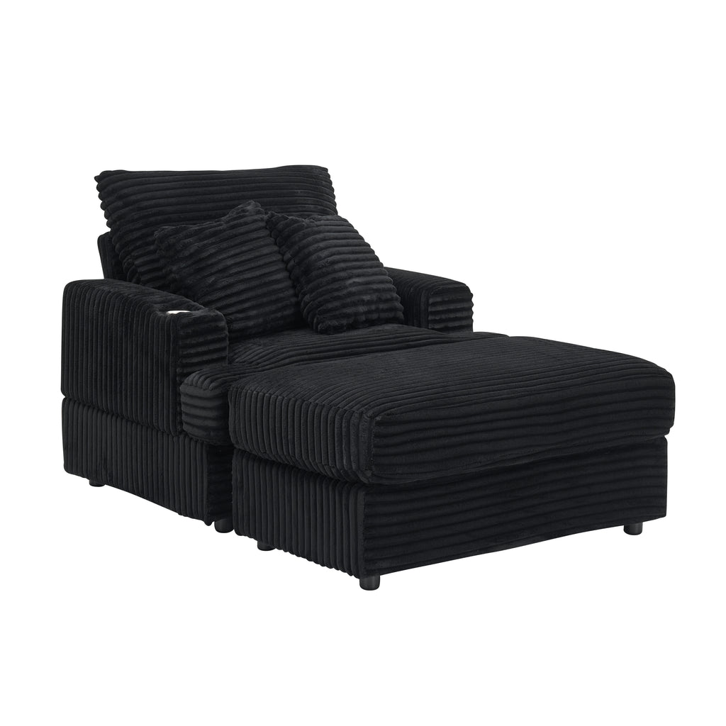 39-inch Spring upholstered armchair and Ottoman set - comfortable single sofa with cup holder and corduroy fabric, perfect for living room or bedroom - Grand Goldman Shop