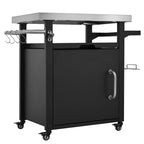 K&K 39.5' Outdoor Grill Cart with Storage Cabinet, Outdoor Bar Cart Pizza Oven Table with Wheels, Stainless Steel Top, Outdoor Kitchen Island with Spice & Paper Rack for BBQ, Waterproof Cover Included - Grand Goldman Shop