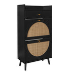 Allen Rattan 2-Door 1-Drawer Cabinet Shoe Rack for Entrance, Black Particle Board, Double Layer - Grand Goldman Shop