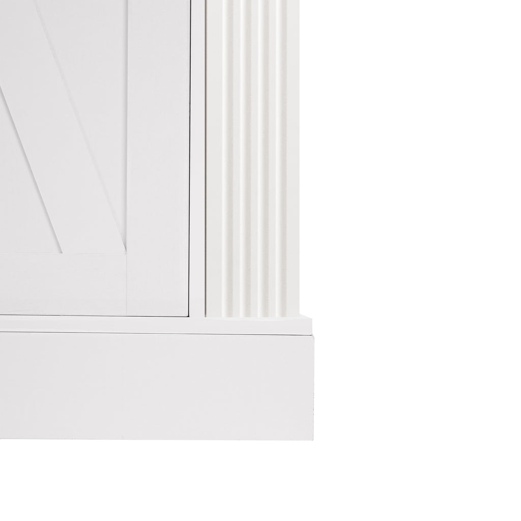 White Farmhouse Barn Door Storage Cabinet with 2 Drawers & Door Rack, Adjustable Shelves, MDF Construction, 63.11' L x 15.75' W x 32.09' H - Grand Goldman Shop