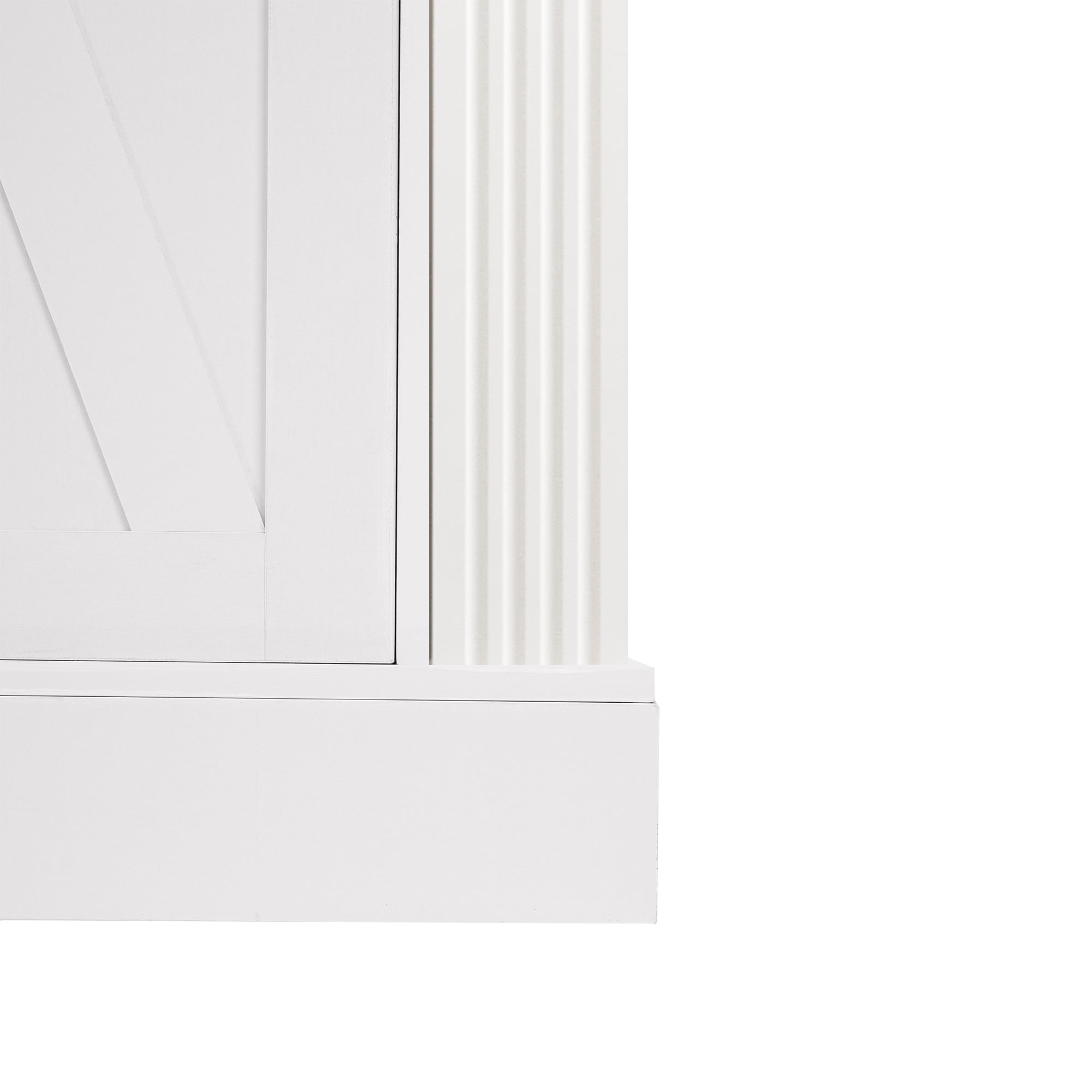 White Farmhouse Barn Door Storage Cabinet with 2 Drawers & Door Rack, Adjustable Shelves, MDF Construction, 63.11' L x 15.75' W x 32.09' H - Grand Goldman Shop