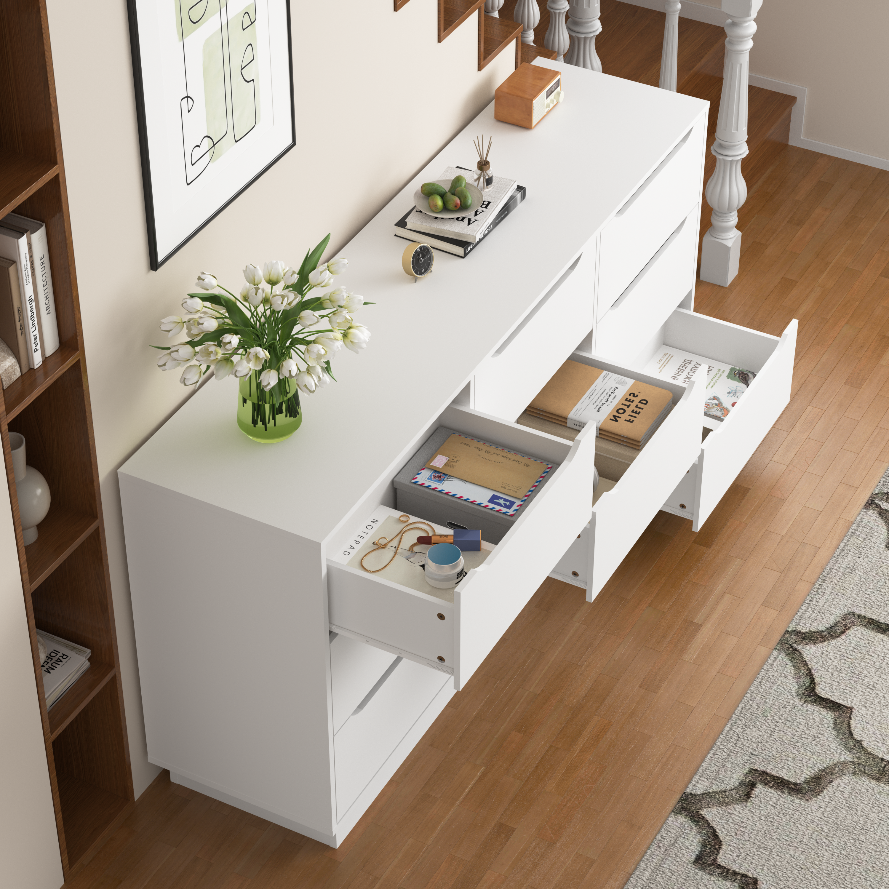 9 Drawer Dresser for Bedroom with Deep Drawers, Large Floor Wood Dressers & Chest of Drawers , Modern White Long Dressers for Closet Living Room - Grand Goldman Shop