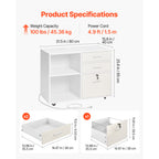 3 Drawer Wooden File Cabinet Mobile Filing Cabinet with Light Strip White - Shop Quality Furniture at Grand Goldman
