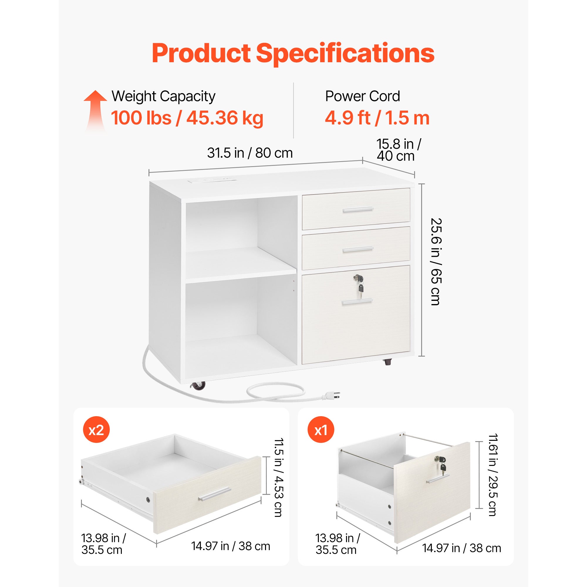 3 Drawer Wooden File Cabinet Mobile Filing Cabinet with Light Strip White - Shop Quality Furniture at Grand Goldman