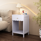 Modern Nightstand with Drawer and Open Shelf, Scalloped Edge Bedside Table in Light Purple, Minimalist Side Table for Kids Room or Girls' Room, Engineered Wood, 16.93 x 14.96 x 26.77 inches - Grand Goldman Shop