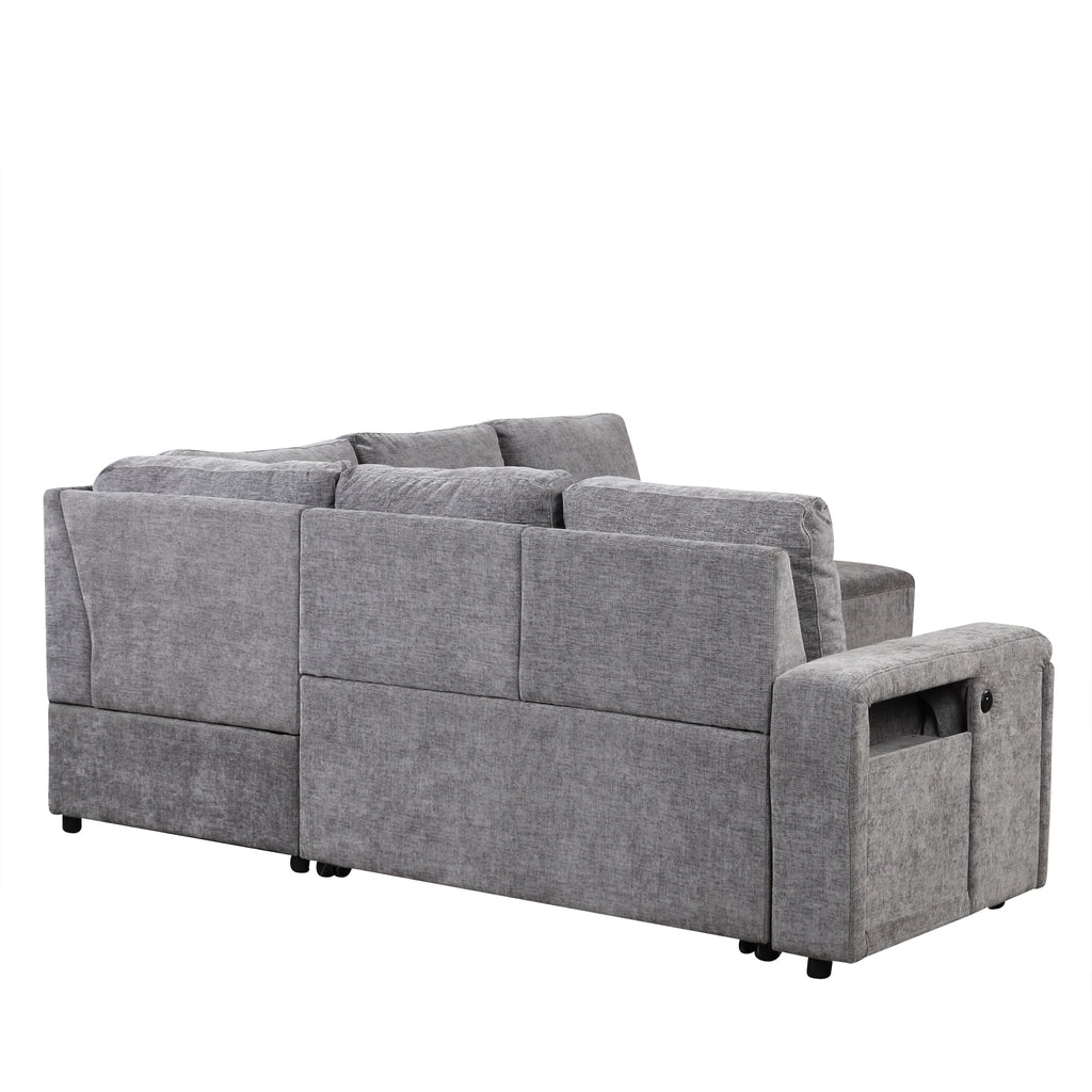 U_STYLE L-shaped Pull-Out Sofa Bed with Storage, USB Ports, and Cup Holders, Modular Design for Living Rooms, Offices & Apartments - Grand Goldman Shop