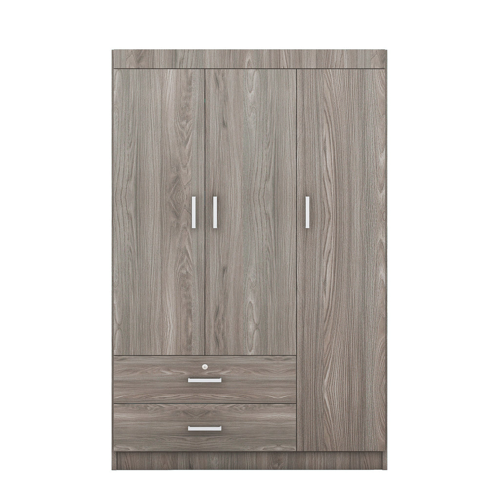 3-Door Wardrobe with 2 Drawers, Wood Grain Effect in Gray(OLD SKU:LP006001) - Grand Goldman Shop