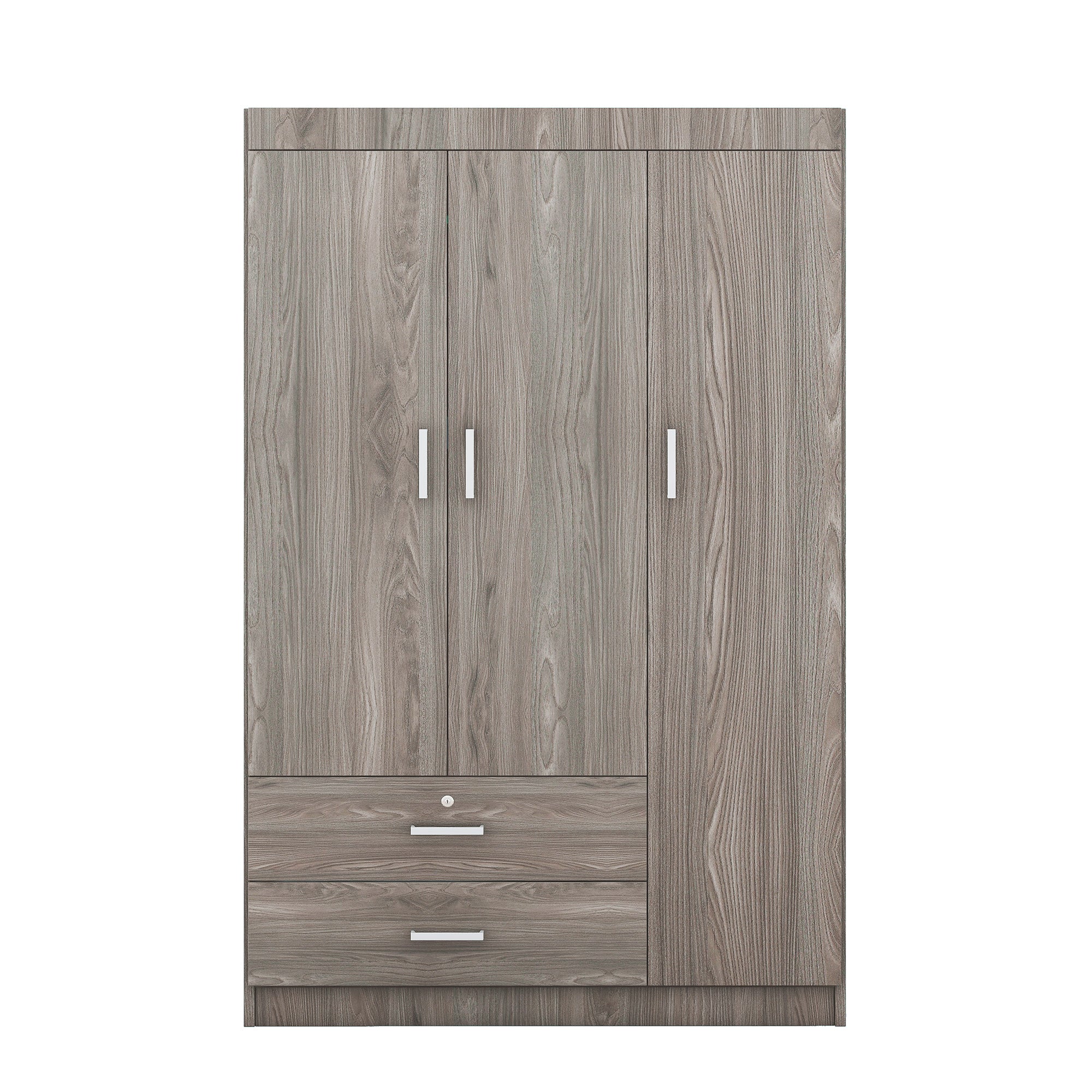 3-Door Wardrobe with 2 Drawers, Wood Grain Effect in Gray(OLD SKU:LP006001) - Grand Goldman Shop