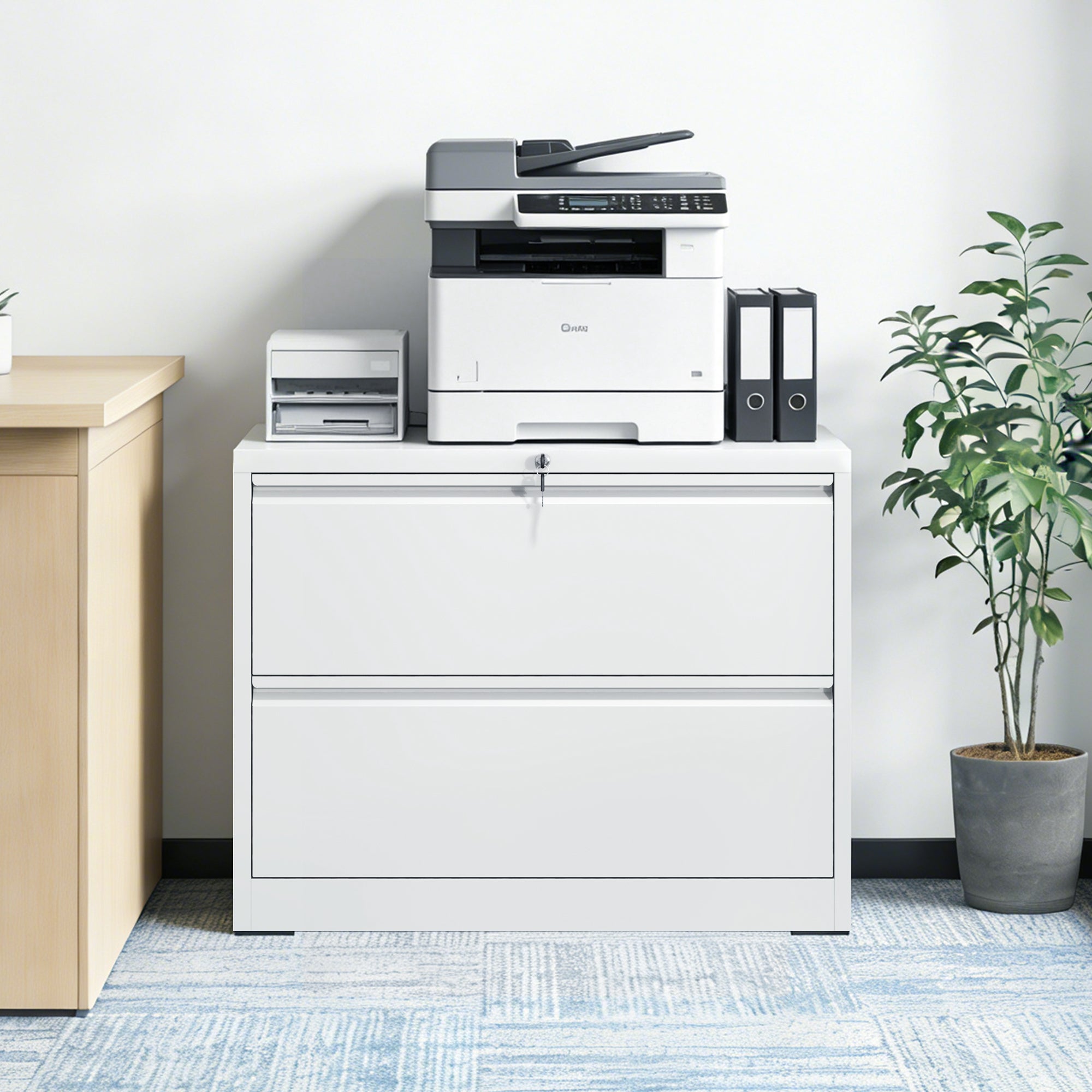 Lateral File Cabinet 2 Drawer, 35.4 Inch Wide Metal Filing Cabinet for Home Office, Locking File Cabinet with Anti-Tip Interl