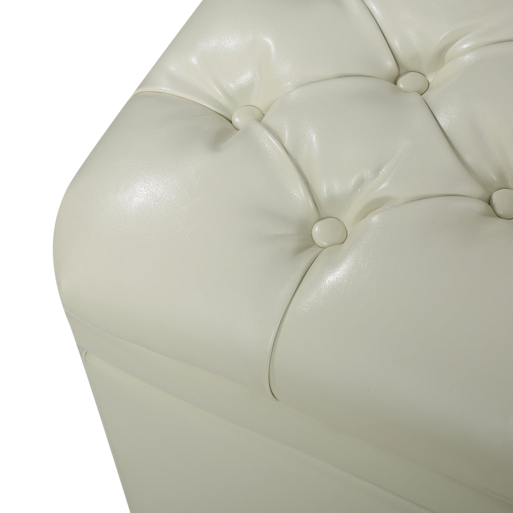Juliana Storage Ottoman with Hidden Compartment in Ivory PU Leather, 50 x 20.5 Inches - Grand Goldman Shop