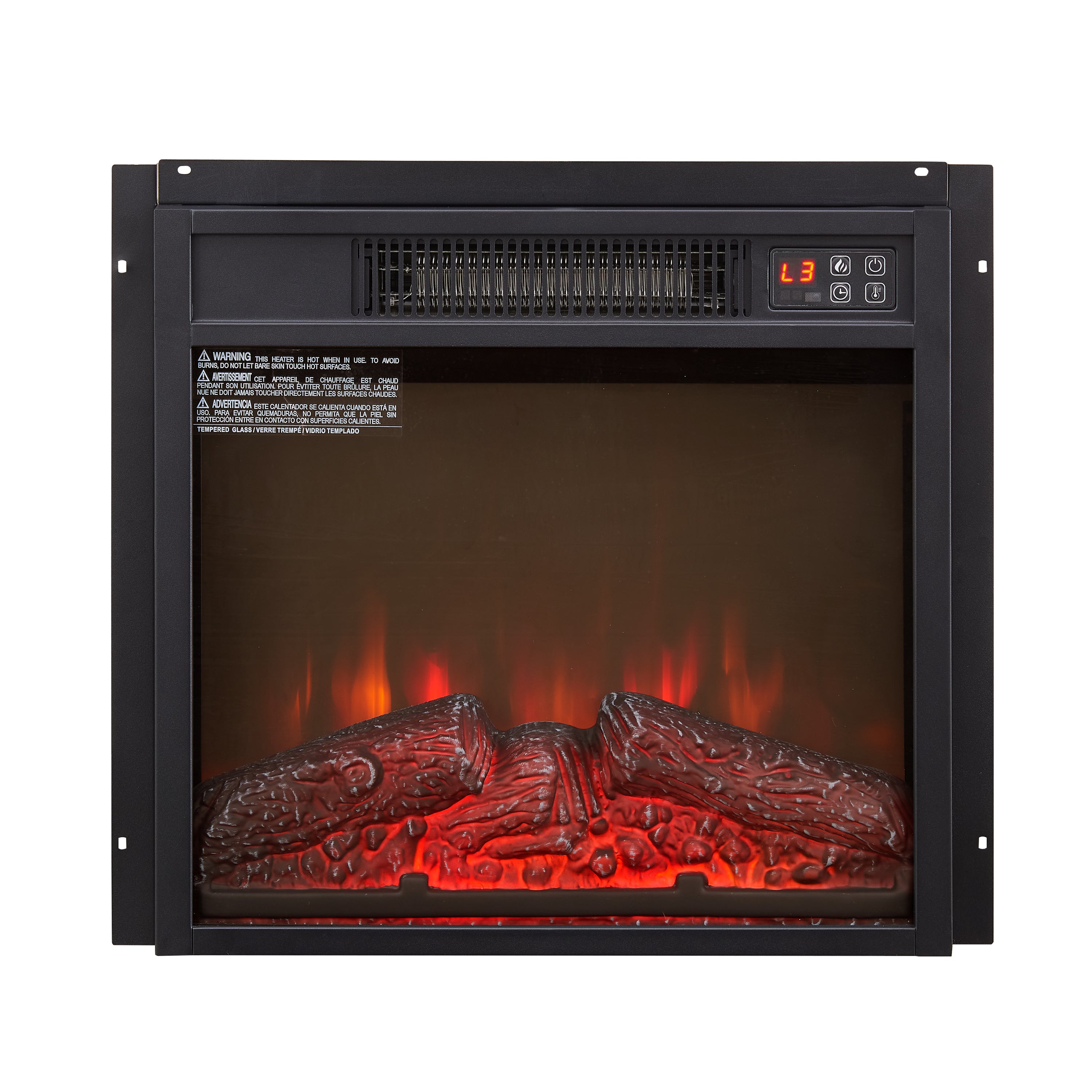 Electric Fireplace Insert 18' 1400W 120V ,Equipped with remote control, ultra thin heater with log set & realistic flame - BLACK - Grand Goldman Shop
