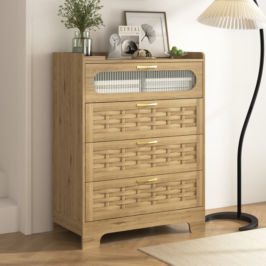 Wood 4 Drawer Dresser for Bedroom, Large Double Dresser with Wide Drawers, Modern Chest of Drawers,Storage Organizer Dresser,Nursery Dresser,for Living Room, Hallway, Bedroom, Kids Bedroom - Grand Goldman Shop