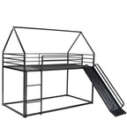 Zulah Twin over Twin House Bunk Bed with Ladder and Slide, Black - Grand Goldman Shop