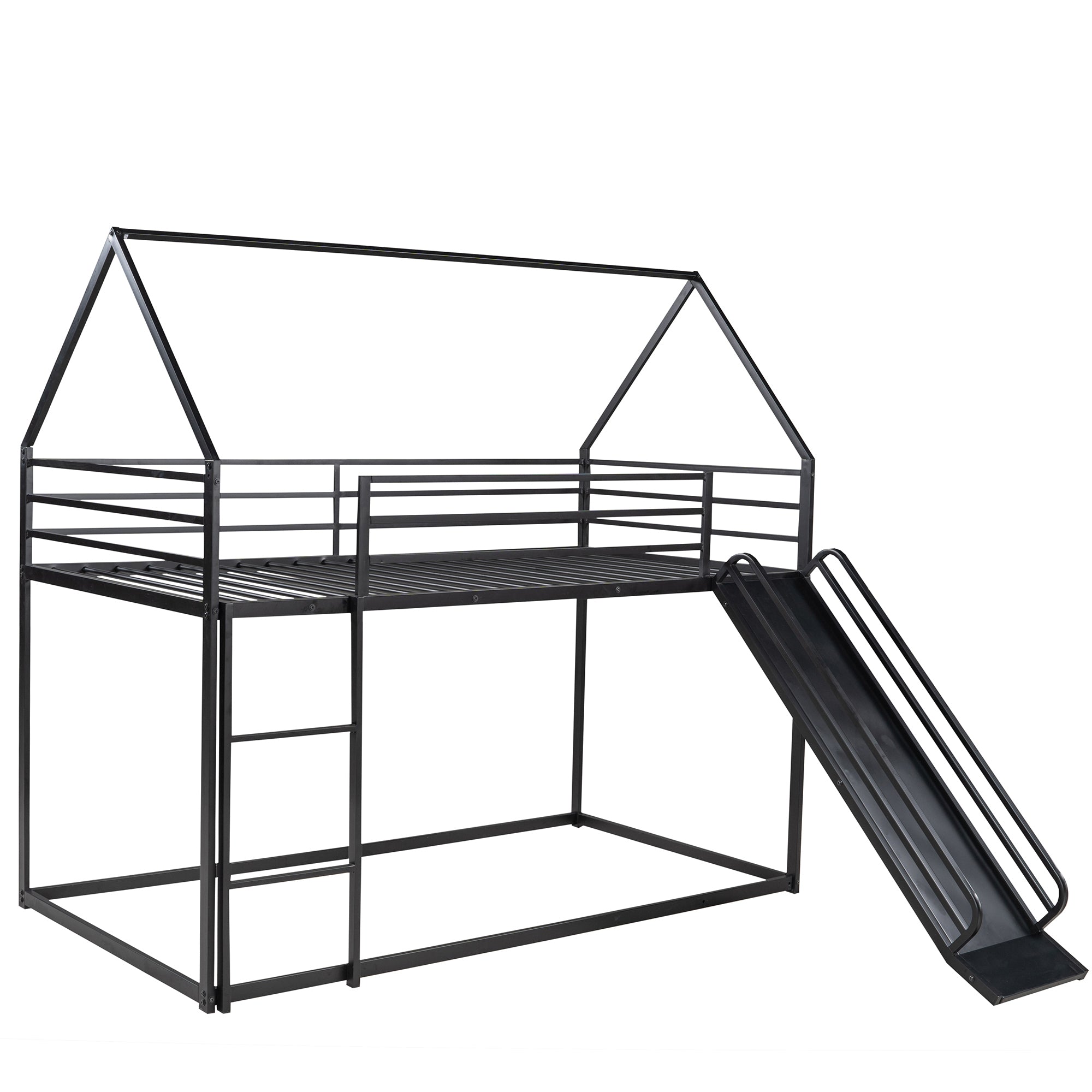Zulah Twin over Twin House Bunk Bed with Ladder and Slide, Black - Grand Goldman Shop