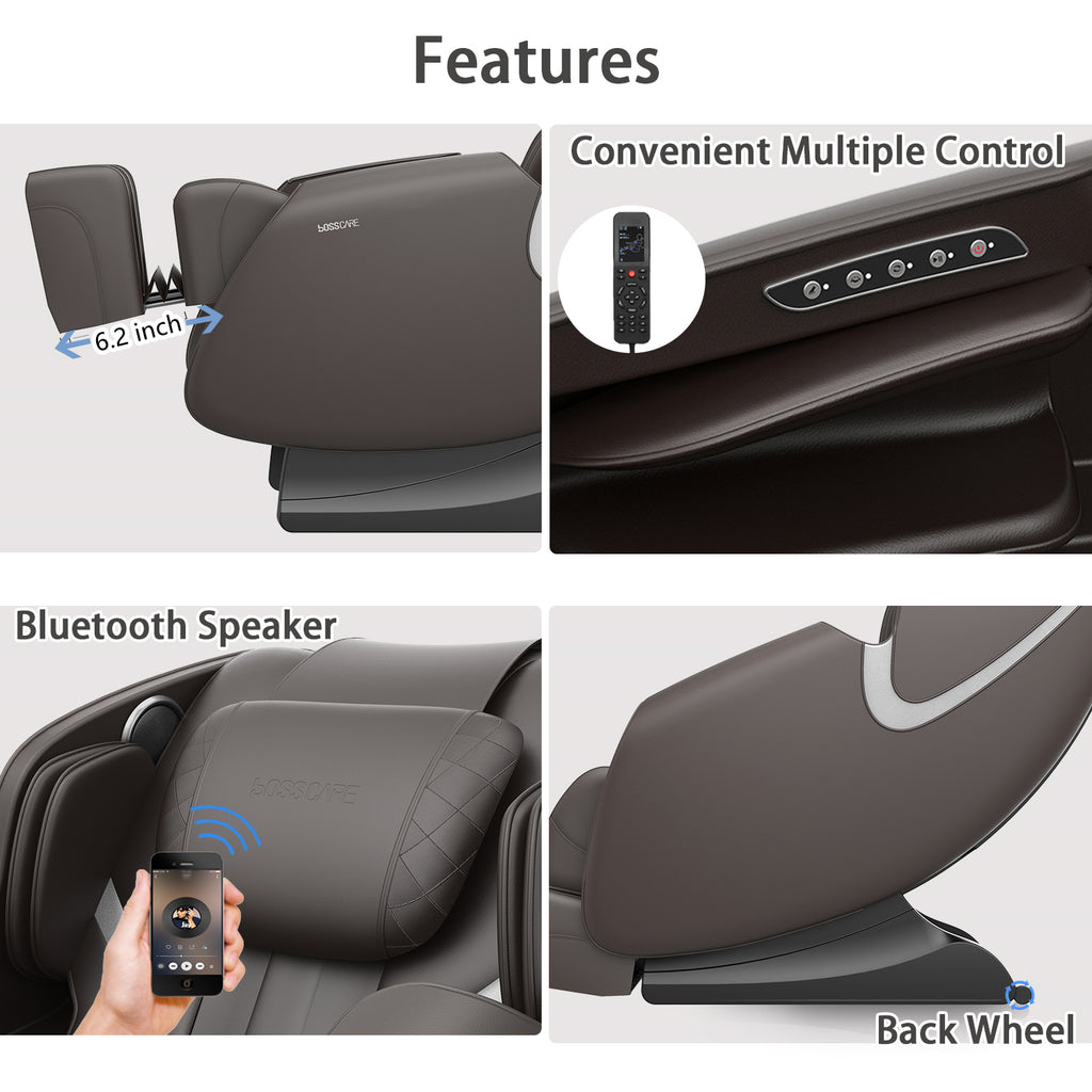 BOSSCARE Massage Chair Recliner with Zero Gravity, Full Body Airbag Massage Chair with Bluetooth Speaker, Foot Roller Brown - Grand Goldman Shop