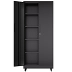 71'H Metal Garage Storage Cabinet with Wheels and Lock, Heavy Duty Rolling Metal Cabinet, 4 Adjustable Shelves (180lb Each), 