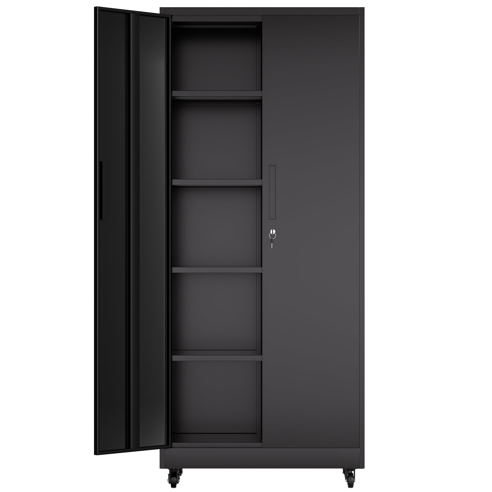 71'H Metal Garage Storage Cabinet with Wheels and Lock, Heavy Duty Rolling Metal Cabinet, 4 Adjustable Shelves (180lb Each), 