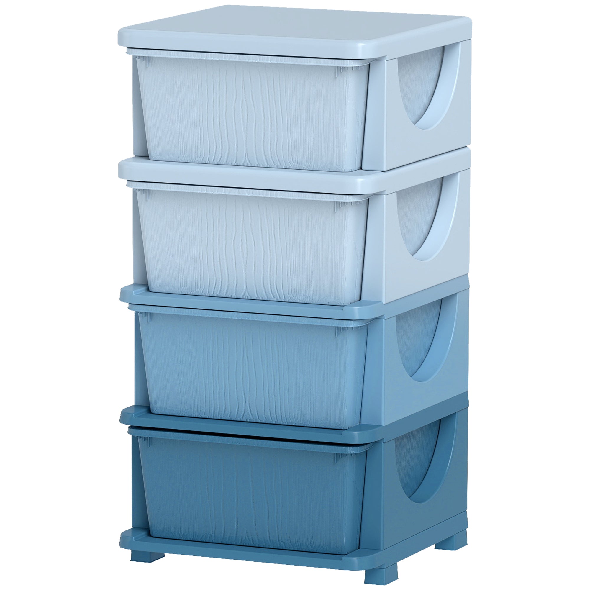Qaba 4 Tier Kids Storage Unit, 4 Drawer Chest Toy Organizer Plastic Bins for Kids Bedroom Nursery Kindergarten Living Room fo