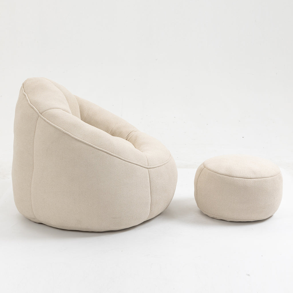 Bedding Bean Bag Sofa Chair with High-Pressure Foam and Footrest, Beige Microfiber - Grand Goldman Shop